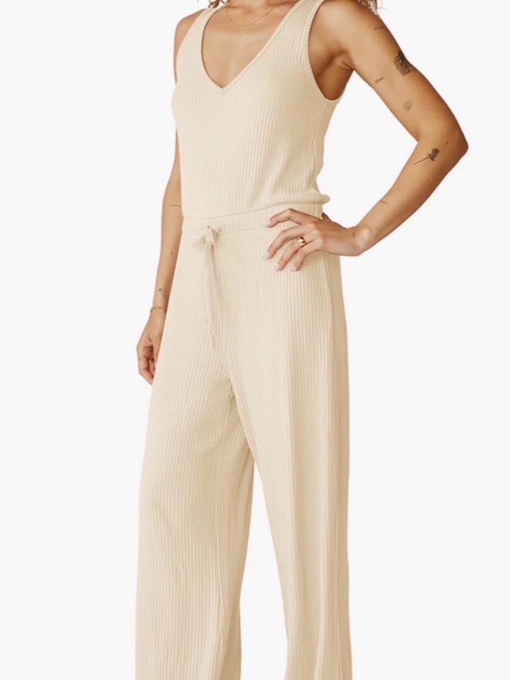⚡️NWT Beyond Yoga Jetsetter- Ribbed Wide-Leg Jumpsuit in Ivory